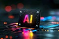 AI digital display on a circuit board, symbolizing advanced technology, innovation, and dynamic digital transformation in a hig