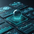 AI Digital Network Sphere With Floating Interface Panels Royalty Free Stock Photo