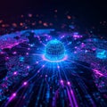 AI Digital Network Sphere With Floating Interface Panels Royalty Free Stock Photo