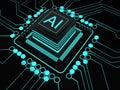 AI, digital processor artigicial intelligence, computer chip on circuit background