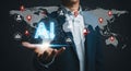 AI driven global network and human connection bringing the world together with smart technology and digital intelligence for Royalty Free Stock Photo