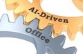 AI-driven Office, metallic gears. Integration of artificial intelligence in office workflow, concept. 3D rendering Royalty Free Stock Photo