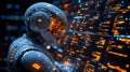 AI-driven robot automating data entry and analysis in a futuristic digital environment Royalty Free Stock Photo