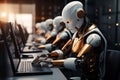 AI driven robot in a modern office, 3D rendering futuristic workspace