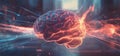 AI-driven stock analysis with a cyber brain. Digital mind depicted in 3D. Illustrating neural connections and a data
