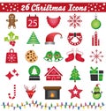 Set of christmas icons. Red and green christmas vector emojis including christmas lights