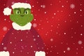 Winter illustration with christmas character, grinch, free background for inscriptions, christmas character
