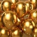 AI-Enhanced Image of Many Gold Balloons with Gold Confetti Royalty Free Stock Photo