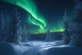 AI envisions a serene winter night scene of where the Northern Lights dwells