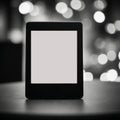 Black and White Tablet Mockup with Bokeh Lights Royalty Free Stock Photo