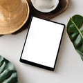 Digital Tablet with Minimalist Setup background Royalty Free Stock Photo