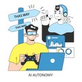 AI ethics. Artificial intelligence autonomy juxtaposed hardware control