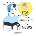 AI ethics. AI robotics character recognize and filter fake news, propaganda