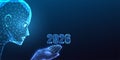 AI face holding 2026 in hand, artificial intelligence and future innovation vector illustration Royalty Free Stock Photo