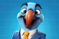 Feathers of Finance: 3D-Generated Parrot Embracing the Business Look on Blue Gradient Background