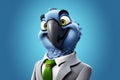 Feathers of Finance: 3D-Generated Parrot Embracing the Business Look on Blue Gradient Background