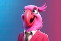 Feathers of Finance: 3D-Generated Parrot Embracing the Business Look on Pink Gradient Background