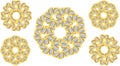 Golds and irons in circle pattern in white background