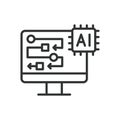 AI flowchart generator, icon in line design. AI, flowchart, generator, diagram, automation, process, algorithm on white Royalty Free Stock Photo