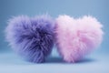 fluffy, puffy and oddly heart made of faux fur purple-blue isolated on a soft grey background Royalty Free Stock Photo