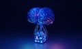 AI of the future, smart and glowing cyberspace cyborg brain, 3D illustration