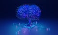 AI of the future, smart and glowing cyberspace cyborg brain, 3D illustration