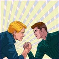 Two men competing in close combat Business people Illustration vector On pop art comic style City background Royalty Free Stock Photo