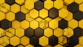 A close-up view of a hexagonal pattern with yellow and black col Royalty Free Stock Photo