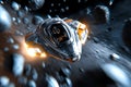 An alien spacecraft hidden within an asteroid field, carefully navigating through the debris, with its advanced technology keeping Royalty Free Stock Photo