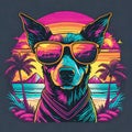 AI generate Firefly T-shirt design of a dog wearing sunglasses with a tropical beach, in the stAyle of neon halluA