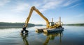 Construction equipment operating on water Royalty Free Stock Photo