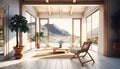 Ai generate Minimal room door to the wind sunbed Beach living room at to seaview high mountain Landscape