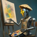 AI generated abstract artwork depicting a robot painting on a canvas Royalty Free Stock Photo