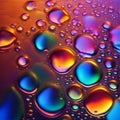 AI generated abstract artwork of vividly colorful drops of water on a shiny surface Royalty Free Stock Photo