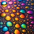 AI generated abstract background showcasing a variety of colorful drops of water on a shiny surface Royalty Free Stock Photo