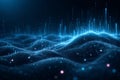 AI generated abstract blue data landscape with flowing wave surface and vertical light signals representing big data artificial Royalty Free Stock Photo
