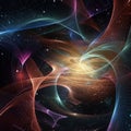 AI generated abstract with colorful spirals and waves in a cosmic setting