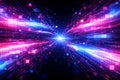 AI generated abstract digital data energy tunnel with fast moving light blocks pink blue tones and deep perspective symbolizing Royalty Free Stock Photo