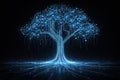 AI generated abstract digital data tree with glowing blue circuit branches and streaming nodes symbolizing artificial intelligence Royalty Free Stock Photo