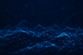 AI generated abstract digital network terrain with glowing blue nodes and connected lines forming a dynamic data landscape Royalty Free Stock Photo