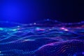 AI generated abstract digital waves formed by glowing dots in blue purple and pink tones representing data flow technology Royalty Free Stock Photo