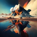 AI generated abstract ethereal landscape with mountains and lake