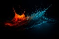 AI generated abstract fire and water energy collision with dynamic liquid waves orange and blue splashes on dark background Royalty Free Stock Photo