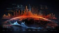 AI generated, Abstract Futuristic infographic with Visual data complexity, represent Big data concept, node base programming. Royalty Free Stock Photo