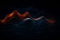 AI generated abstract glowing energy wave landscape with layered orange and blue light lines on dark background expressing data Royalty Free Stock Photo