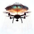 Abstract drone with spinning umbrella blades mid-hover in rain and spark trails, AI Generated, isolated PNG image Royalty Free Stock Photo