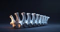 Abstract representation of vertebrae illuminated with glowing effects in a dark background. Royalty Free Stock Photo
