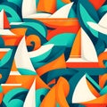 AI-generated Abstract Sailboats Waves Nautical Pattern Royalty Free Stock Photo