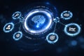 AI generated advanced artificial intelligence data analytics system with glowing digital brain interface showing connected modules Royalty Free Stock Photo