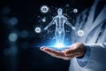 AI generated advanced digital healthcare visualization with holographic human body supported by artificial intelligence medical Royalty Free Stock Photo
